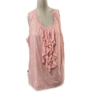 Chico's Top Womens Size Large Pink Floral Print Ruffle Front Sleeveless Lined